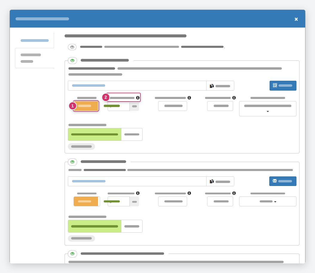 Appointment booking - Settings · (1) Booking type · (2) Lead time