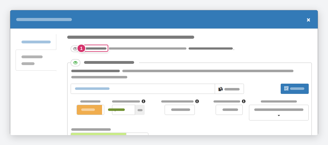 Appointment booking - Settings · (1) Visibility of the property (eye icon)