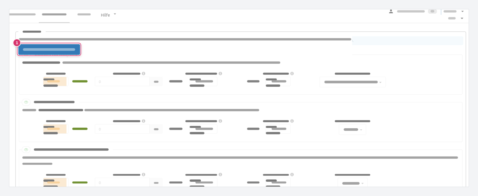 Settings → Process Settings, Property section · (1) Adjust defaults