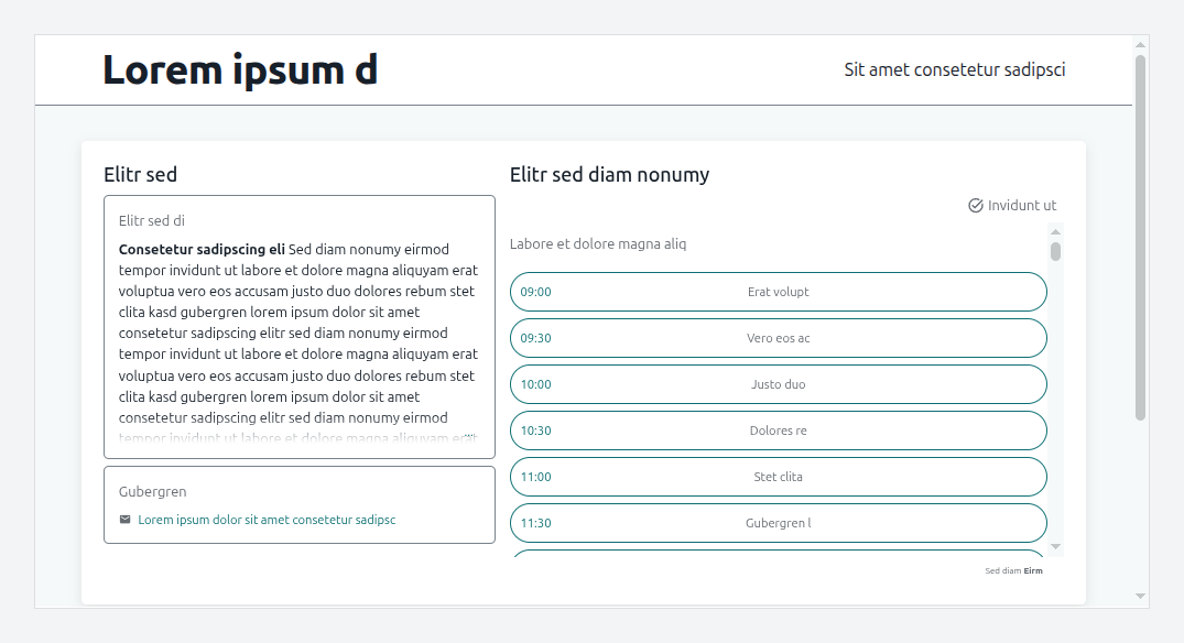 Template "Kadenz — clear & in motion" on the booking page (sample text)